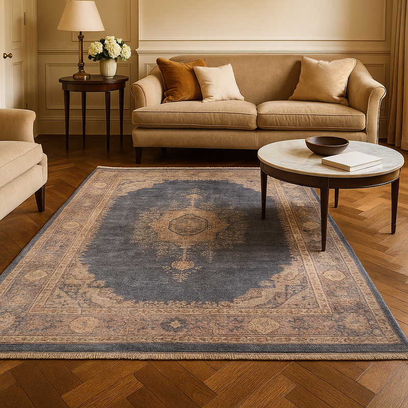 Modena Hamadan Tan & Midnight Blue Classic Vintage Rug