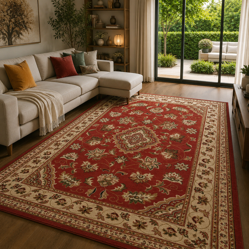 Hand Made Sherbourne Red & Cream Classic Vintage Rug