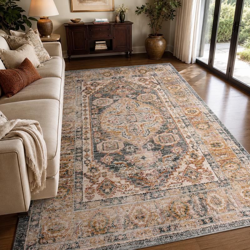 Urco Nova Pioneer Orange & Blue Classic Vintage Rug