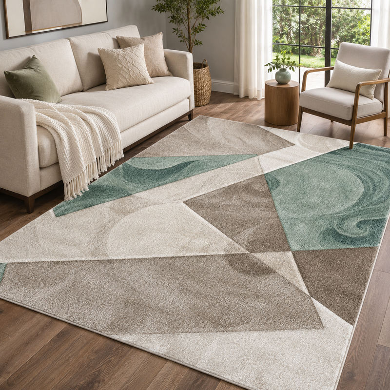 Urco Orbit Runar Biege & Green Modern Contemporary Rug