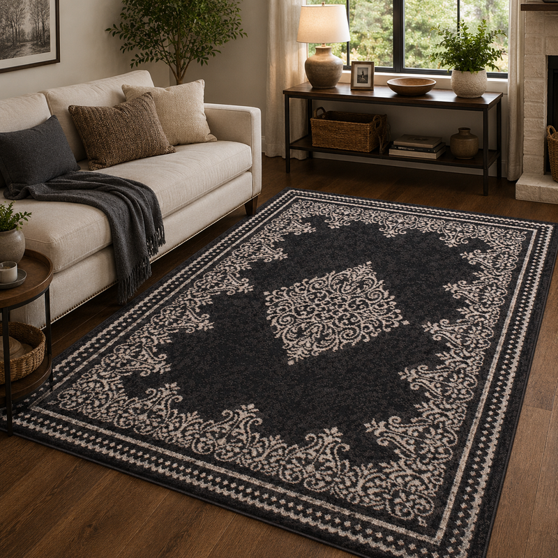 Traditional Poly Douglas Dark Grey Bohemian Vintage Rug