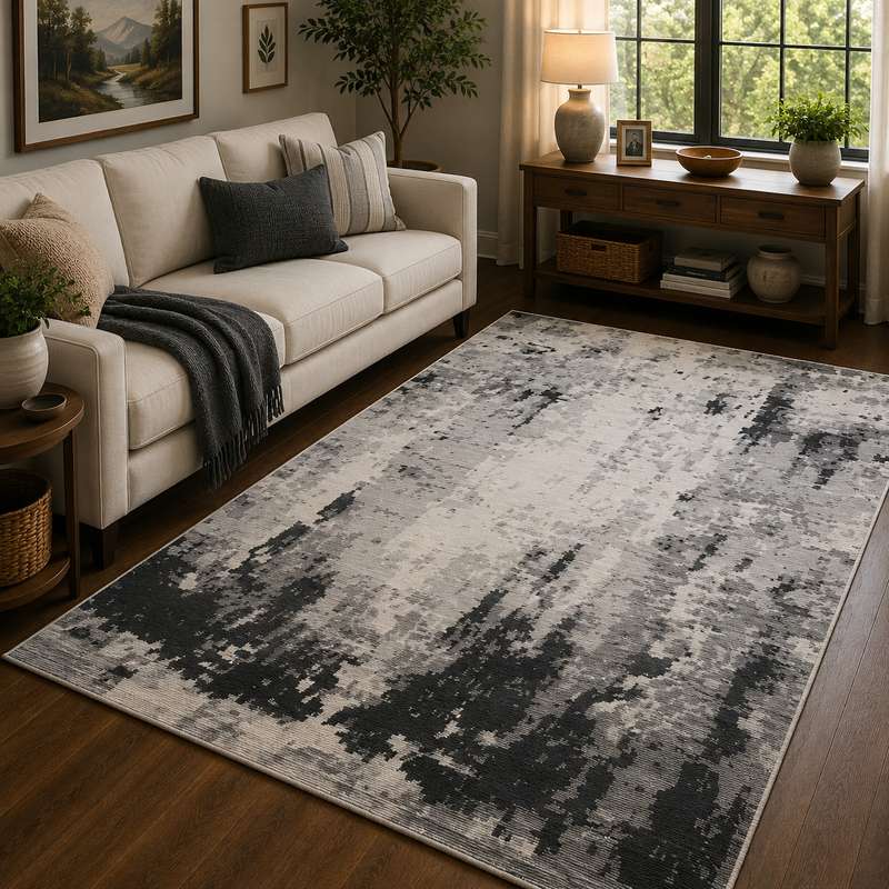 Balletto Light Grey & Charcoal Modern Contemporary Rug