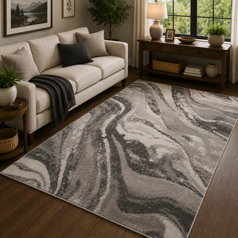 Balletto Grey & Black Modern Contemporary Rug