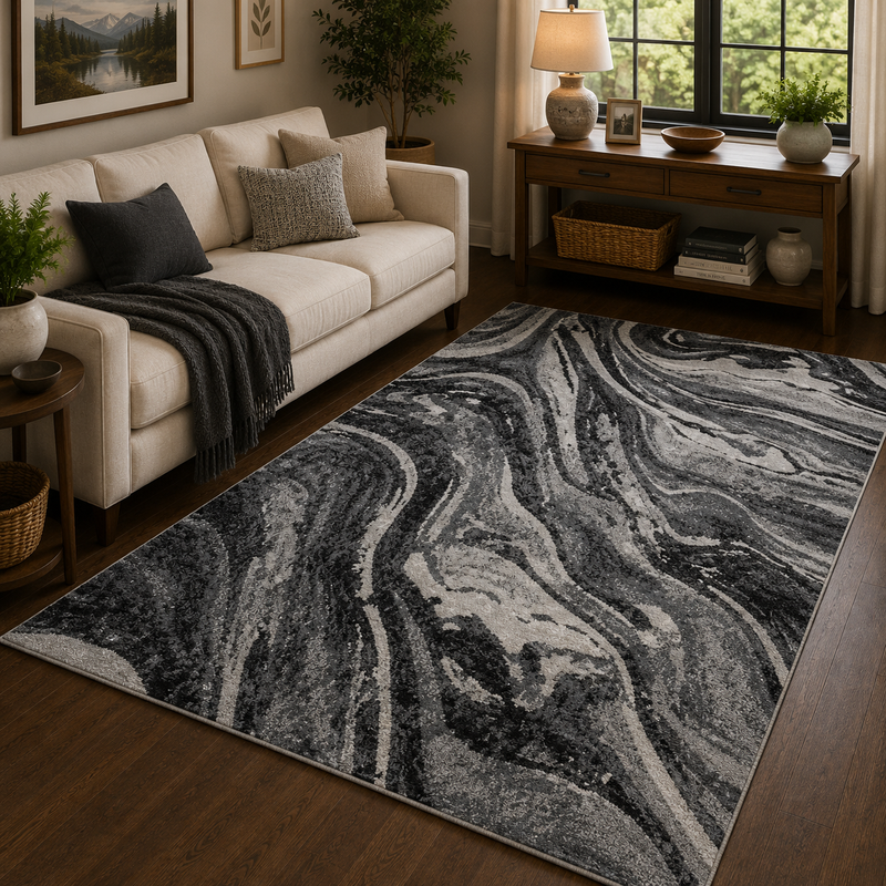 Balletto Black & Silver Modern Contemporary Rug