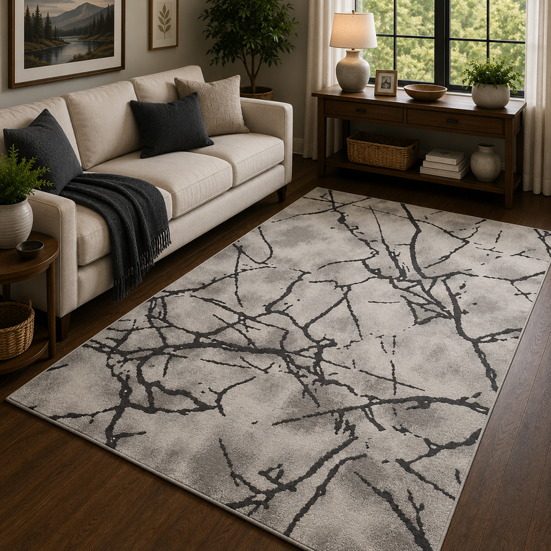 Balletto Grey & Beige Marble Modern Contemporary Rug