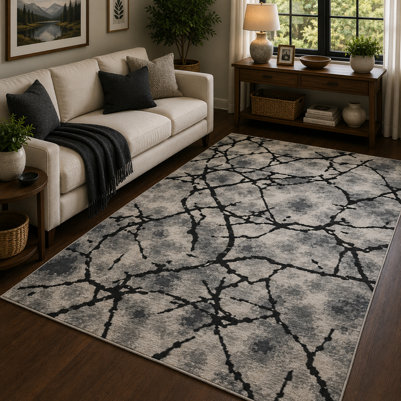 Balletto Grey & Black Marble Modern Contemporary Rug