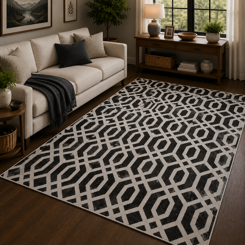 Balletto Black & Silver Modern Abstract Contemporary Rug