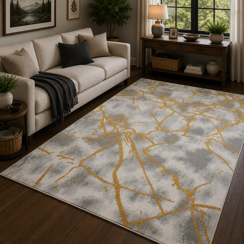 Balletto Silver & Gold Marble Modern Contemporary Rug