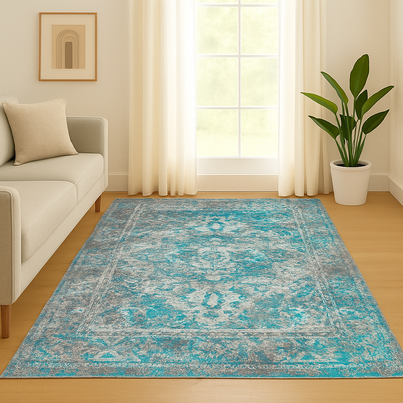 Antika Medallion Teal & Grey Oriental Bohemian Rug