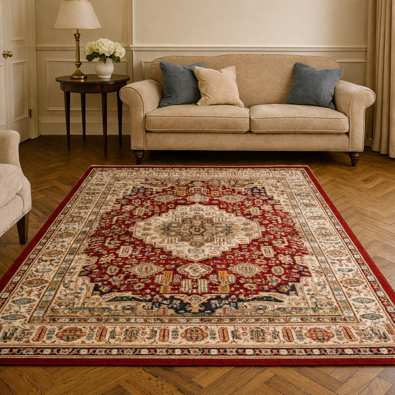 Aziza Medallion Red & Beige Colour Vintage Oriental Rug