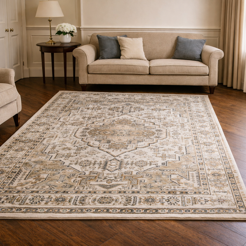 Aziza Medallion Natural Colour Vintage Oriental Rug