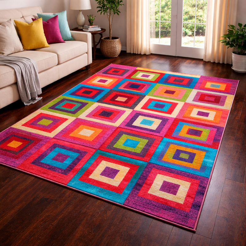 Candy Squares Multicoloured Patchwork Contemporary Rug