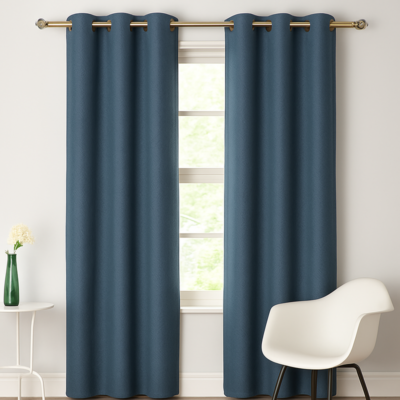 Marseilles Navy Interlined Ready Made Curtains | Minimal Pattern