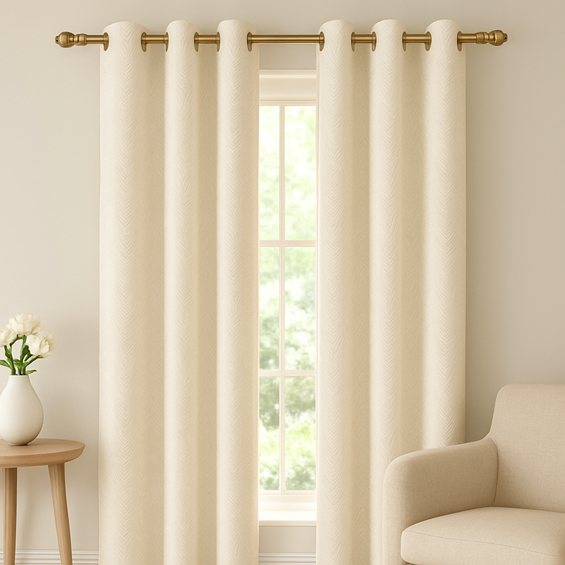 Marseilles White/Ivory Interlined Ready Made Curtains | Minimal Pattern