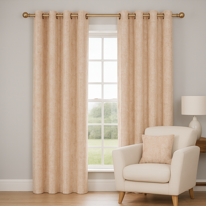 Fiesta Brown/Beige Thermally Interlined Curtains  | Minimal Pattern
