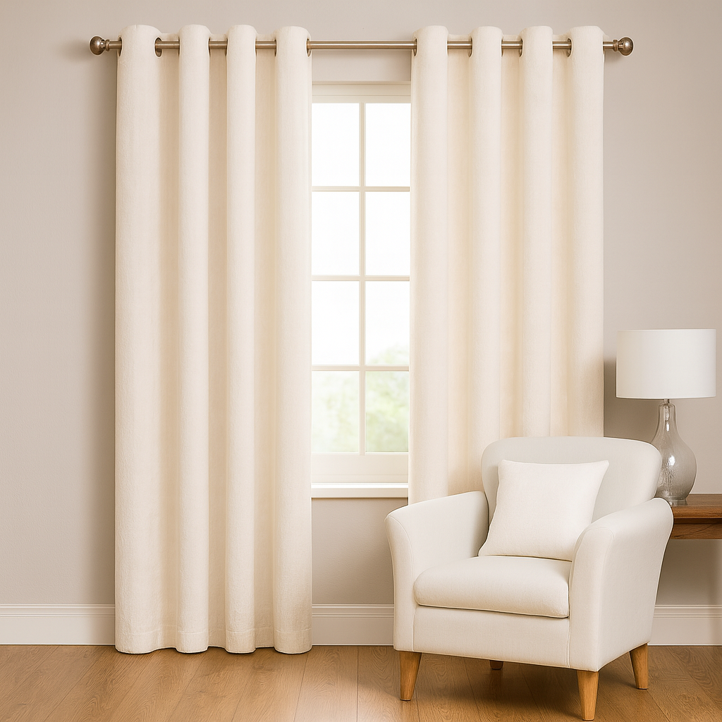 White/Ivory Thermally Interlined Curtains | Minimal Pattern | Fiesta