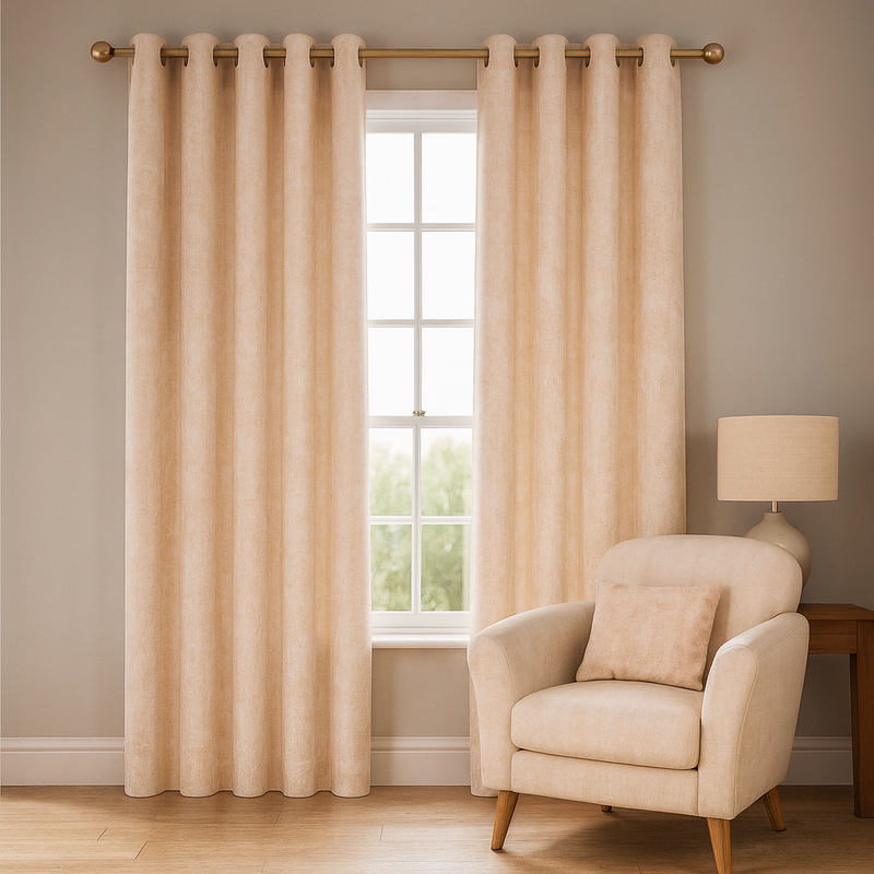Fiesta Cream Thermally Interlined Curtains | Minimal Pattern