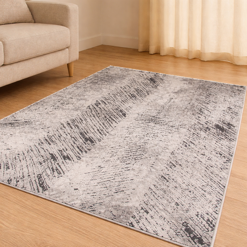 Rococo Feathered Grey Contemporary Minimal Rug