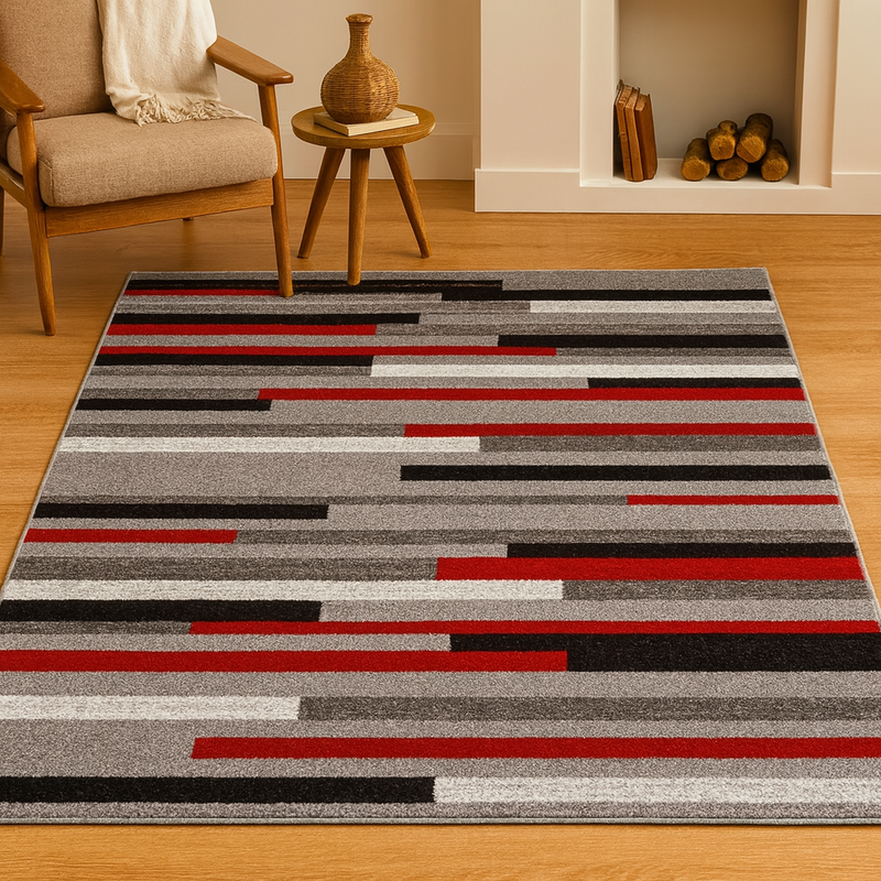 Samba Levels Red & Black Contemporary Abstract Rug