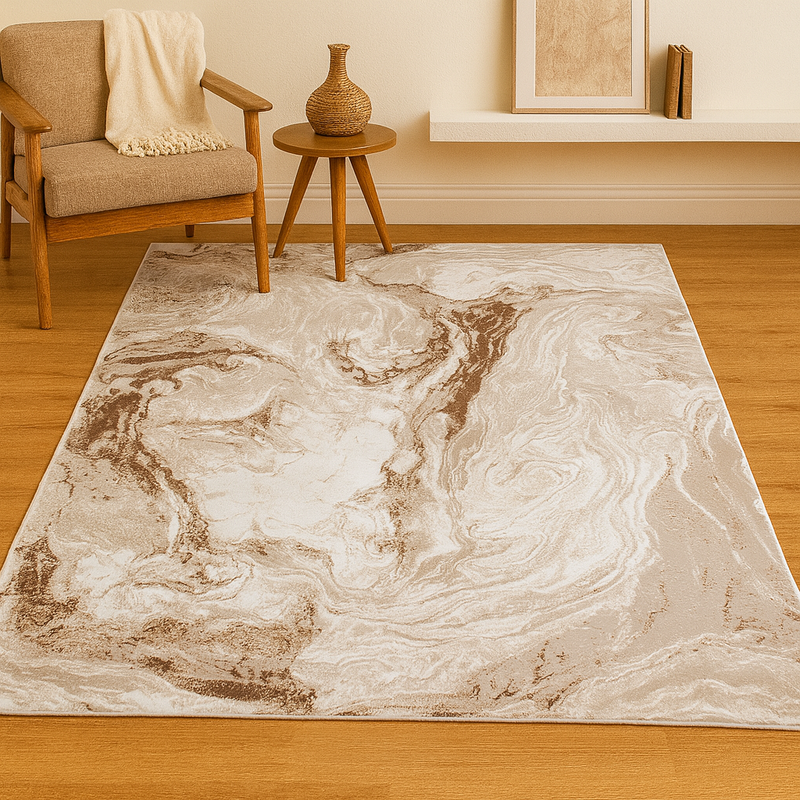 Boutique Vivid Beige & Gold Marble Pattern Rug