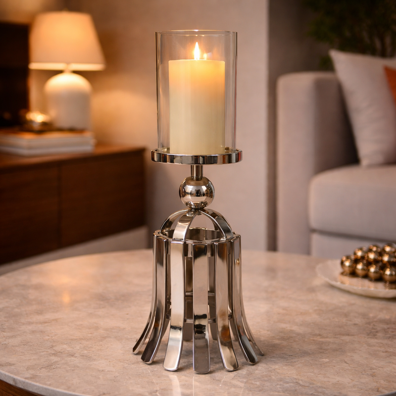 Bell Candleholder Nickel Plated with Glass