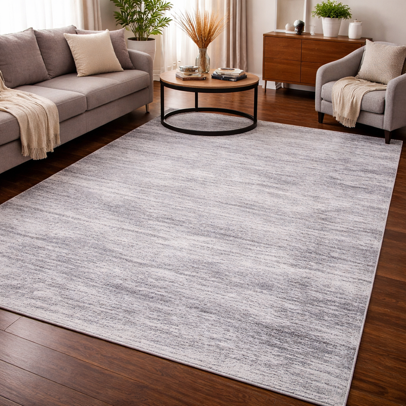 Rococo Glossi Silver & Grey Minimal Contemporary Rug