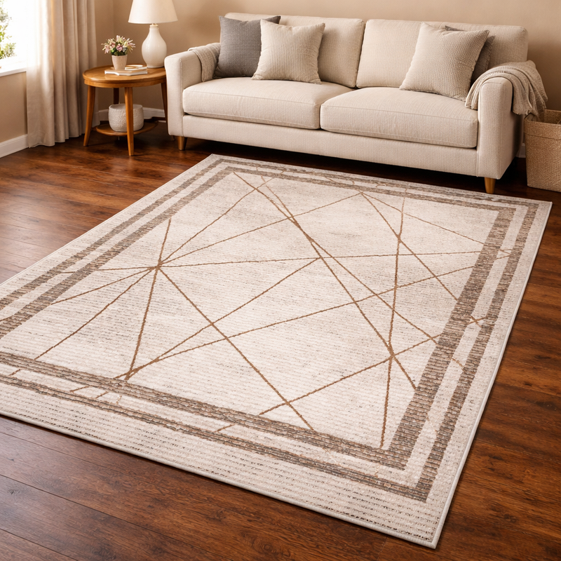 Glitz Art Deco Biege & Brown Abstract Contemporary Rug