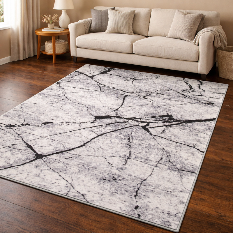Rococo Glacial Grey & Black Marble Contemporary Rug