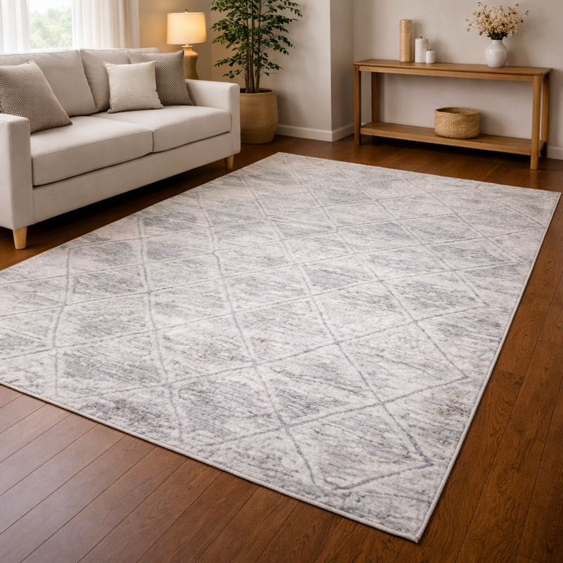 Cream/Grey Rug | Rococo Quadito | Minimal Style Rug