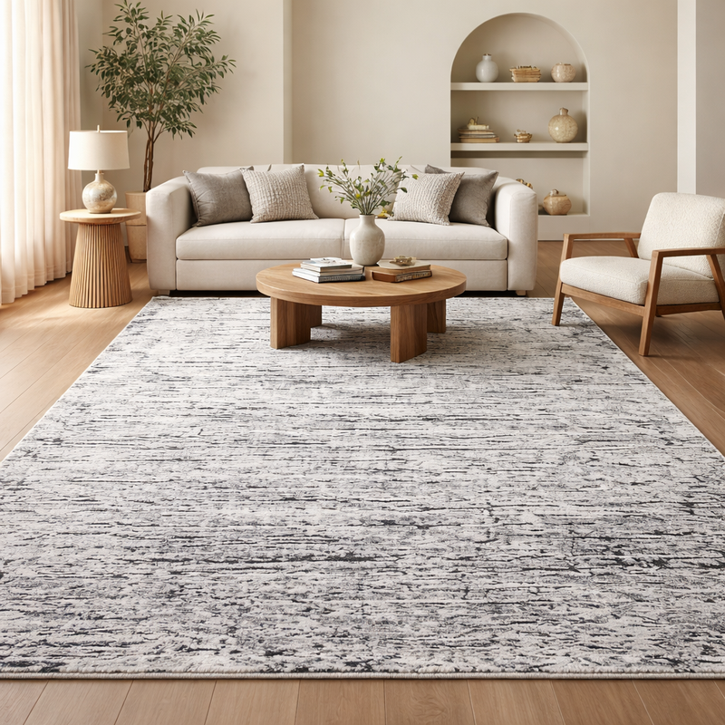 Rococo Crevassi Grey & Charcoal Contemporary Minimal Rug