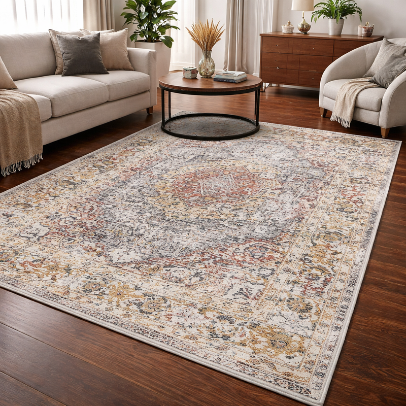 Boho Medallion Beige & Brown Classic Vintage Rug