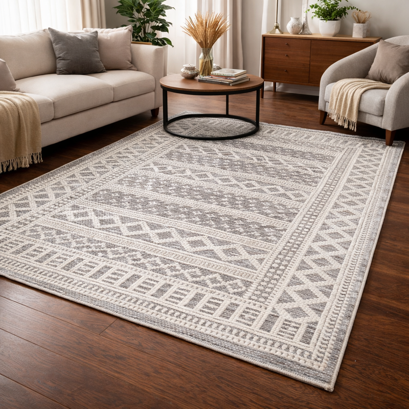 White/Grey Rug | Serenity Azteca | Minimal Style Rug