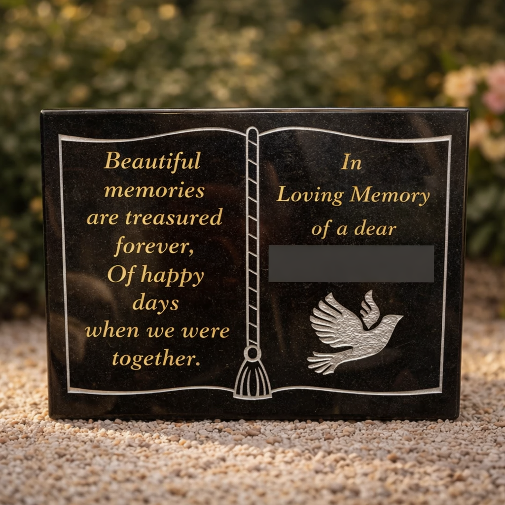 Personalised Sand Blasted Granite Grave Plaque - Beautiful Memories With Dove