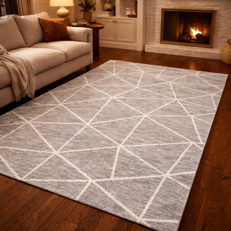 Serenity Diamonds White & Grey Abstract Contemporary Rug