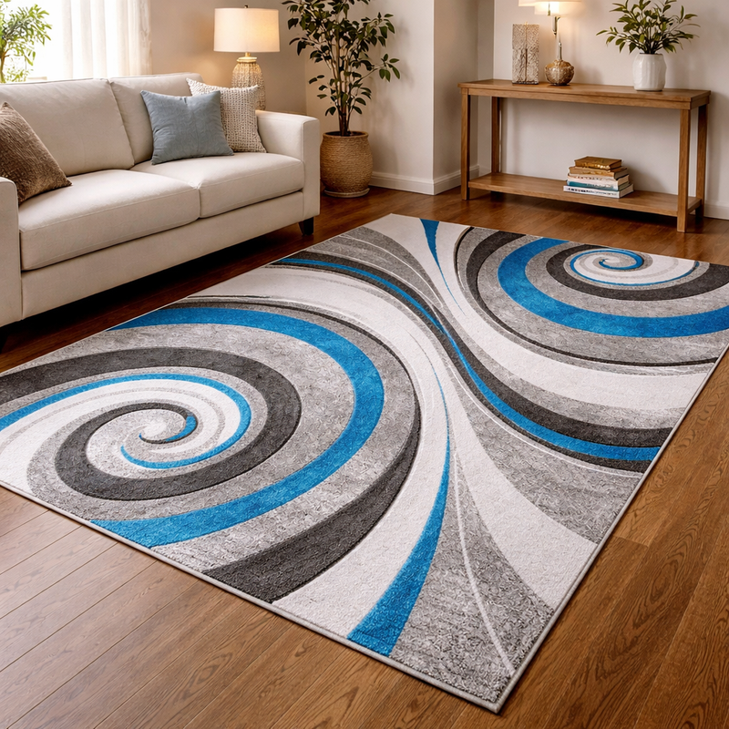 Samba Spirals Teal & Grey Contemporary Abstract Rug