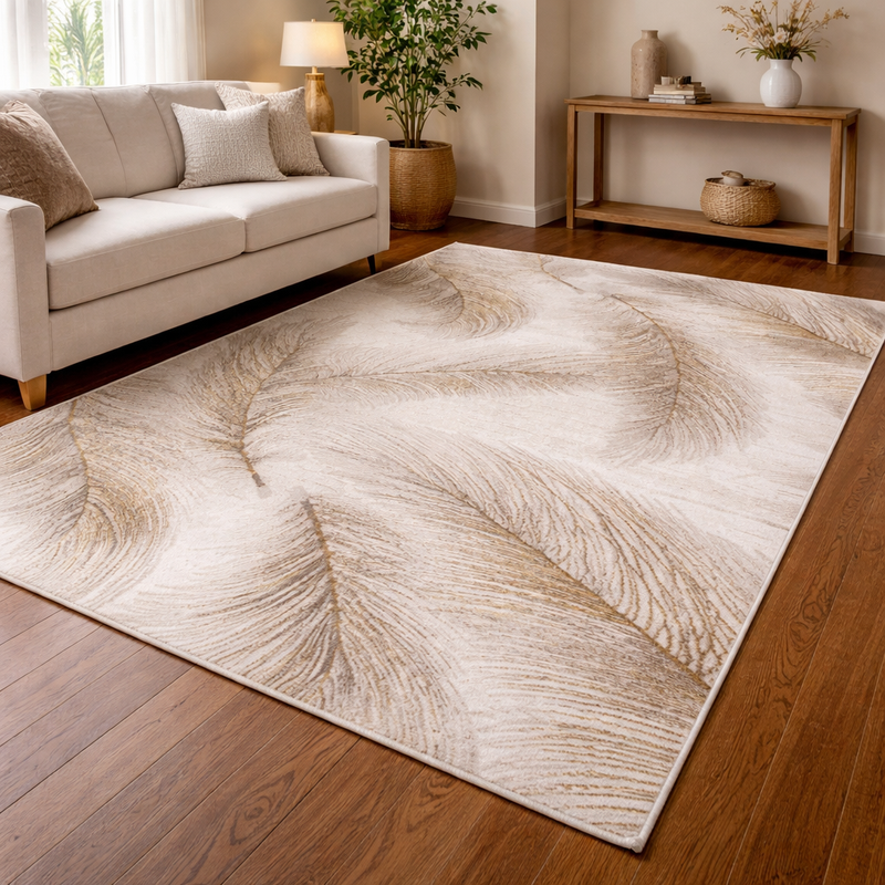 Boutique Plumes Ochre & Beige Contemporary Rug