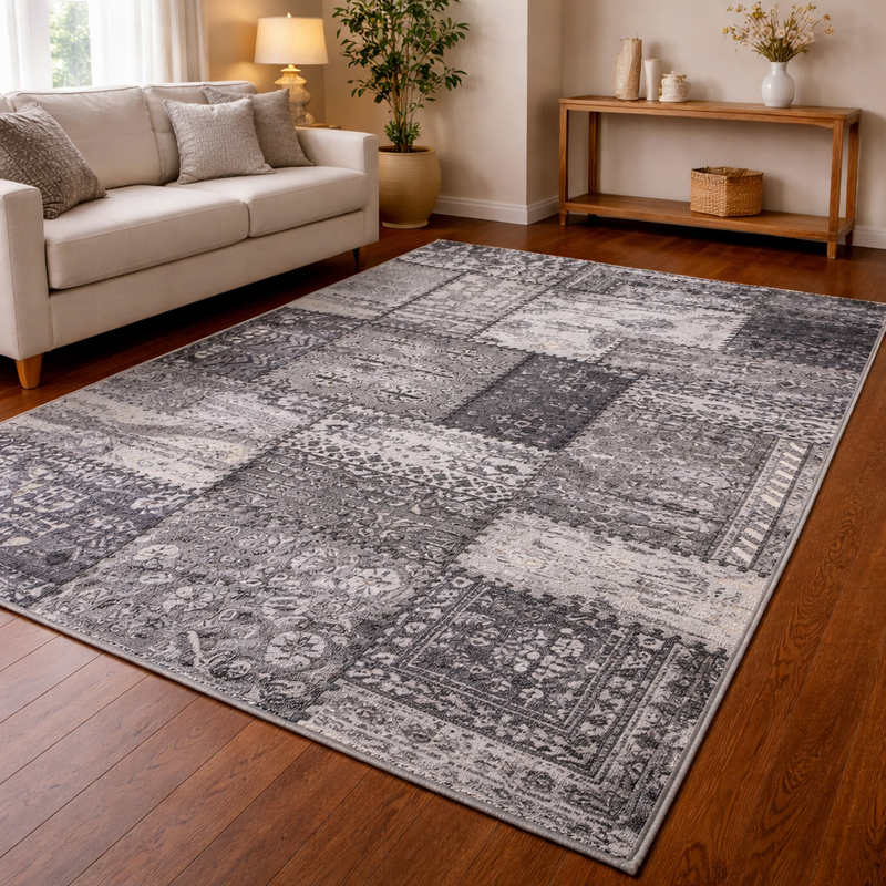 Antika Patchwork Charcoal & Grey Contemporary Patchwork Rug