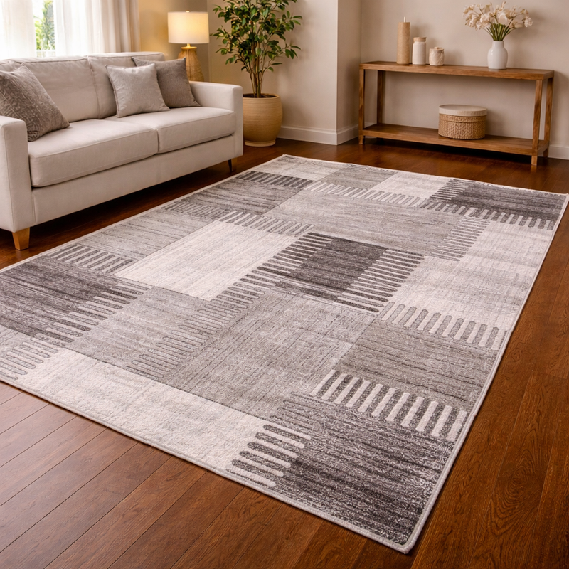 Ardenne Deco Charcoal & Grey Contemporary Patchwork Rug