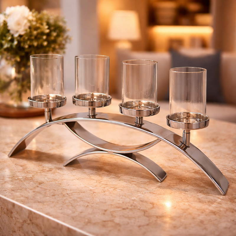 Arch Pillar Candle holder Nickel Plated with Glass
