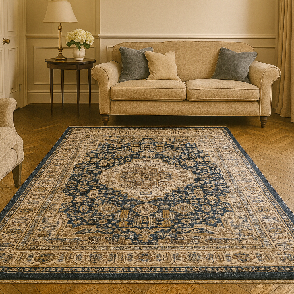 Navy Rug | Aziza Medallion | Traditional Style Rug