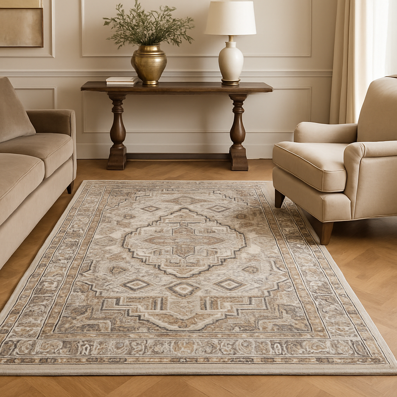 Grey/Brown Rug | Aziza Medallion | Traditional Style Rug