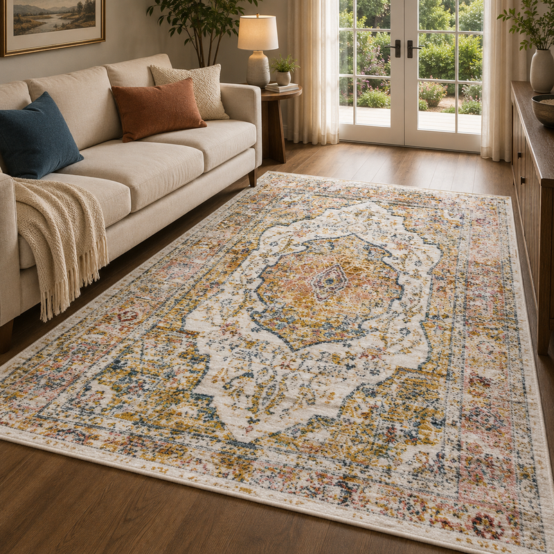 Boho Medallion Natural & Brown Classic Vintage Rug
