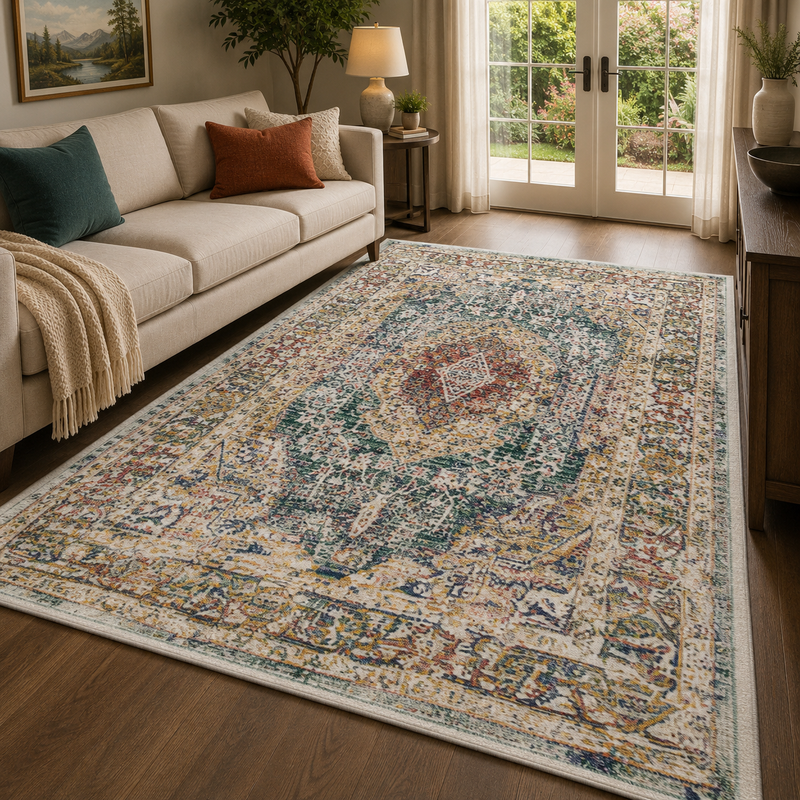 Boho Medallion Green & Beige Classic Vintage Rug