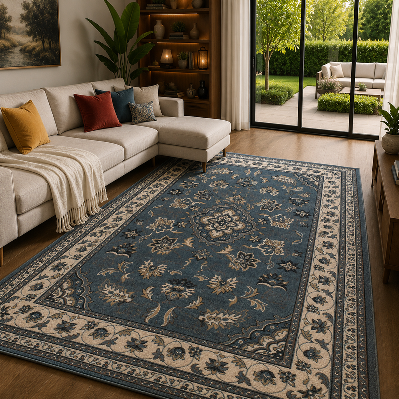 Hand Made Sherbourne Blue & Cream Classic Vintage Rug