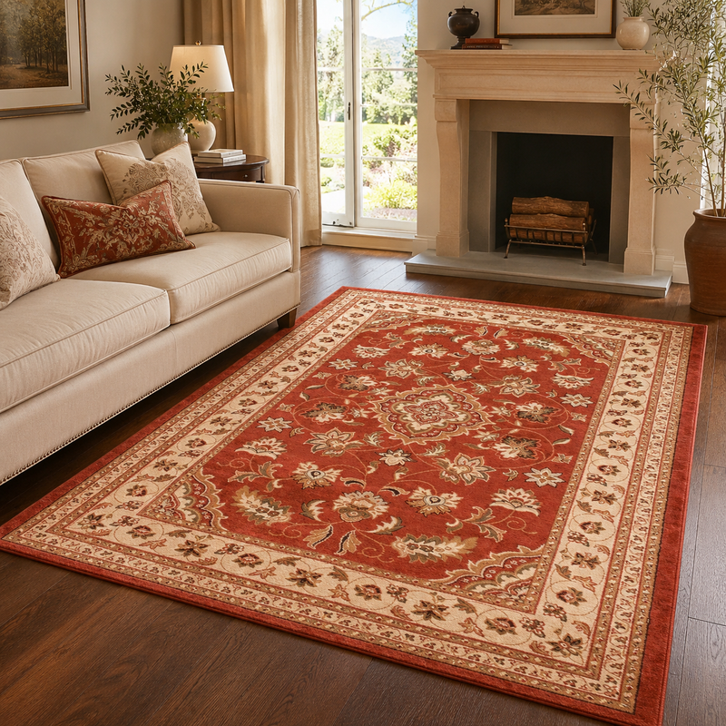Hand Made Sherbourne Terracotta & Cream Classic Vintage Rug