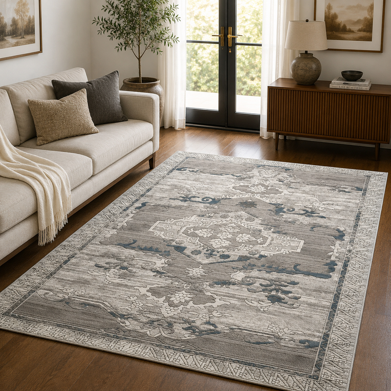 Urco Petra Ajanta Grey & Midnight Blue Classic Vintage Rug