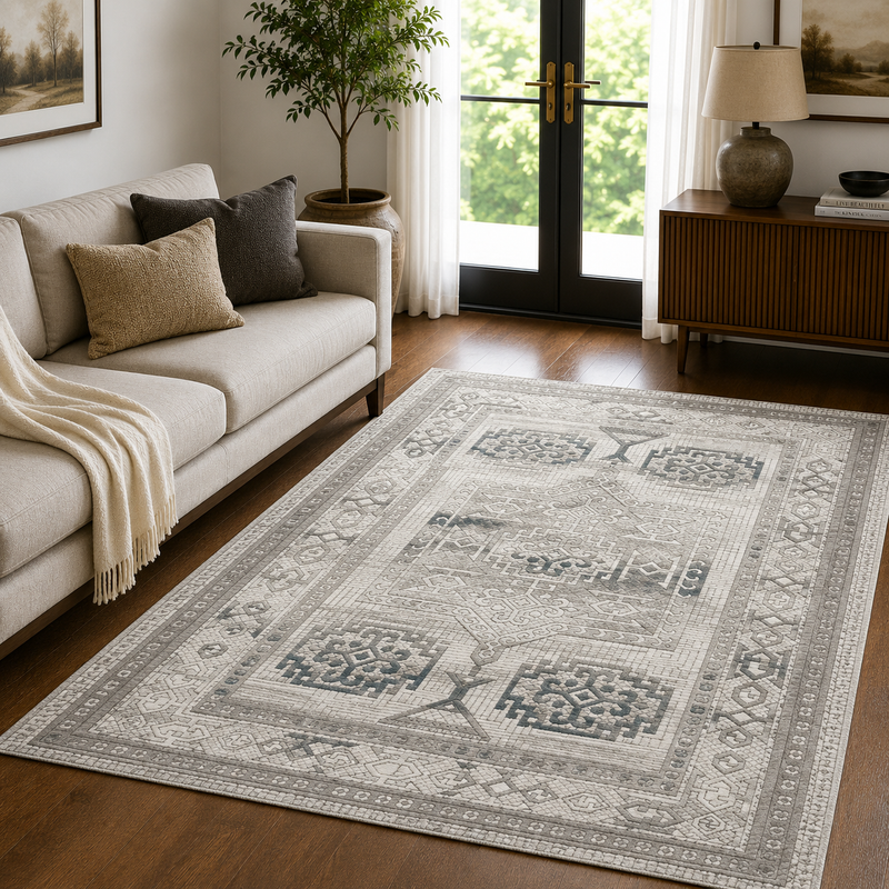 Urco Petra Ellorah Grey & Blue Classic Vintage Roman Rug