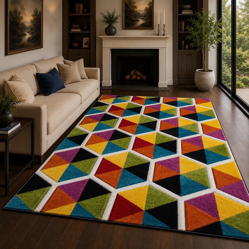 Urco Spectra Honeycomb Multi Coloured Abstract Contemporary Rug