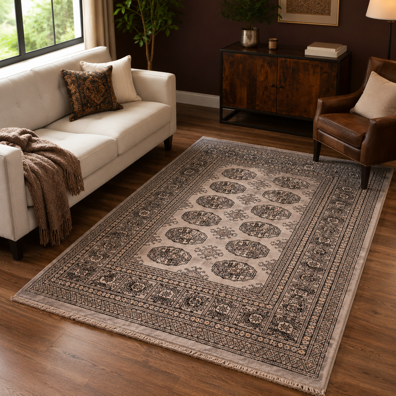 Prestige Bokhara Blush Pink & Black Bohemian Vintage Rug