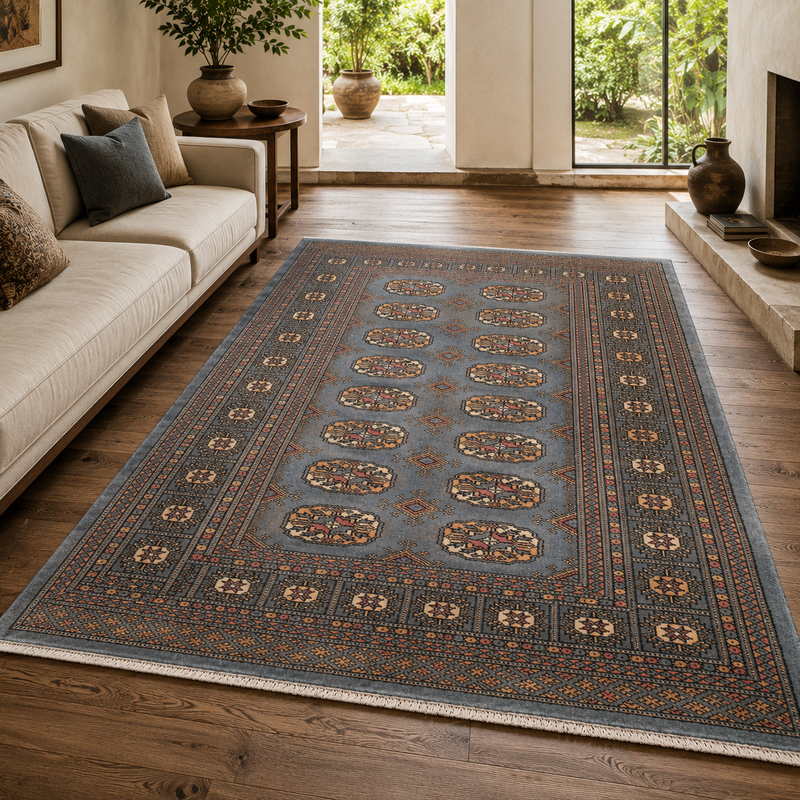 Prestige Bokhara Grey & Orange Bohemian Vintage Rug